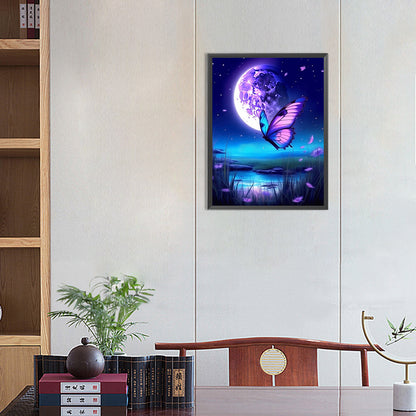 Butterfly Under The Moon - Full Round Drill Diamond Painting 30*40CM