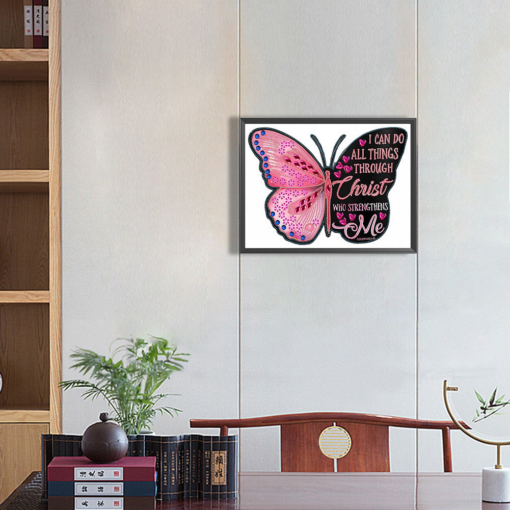 Butterfly Text - Special Shaped Drill Diamond Painting 40*30CM