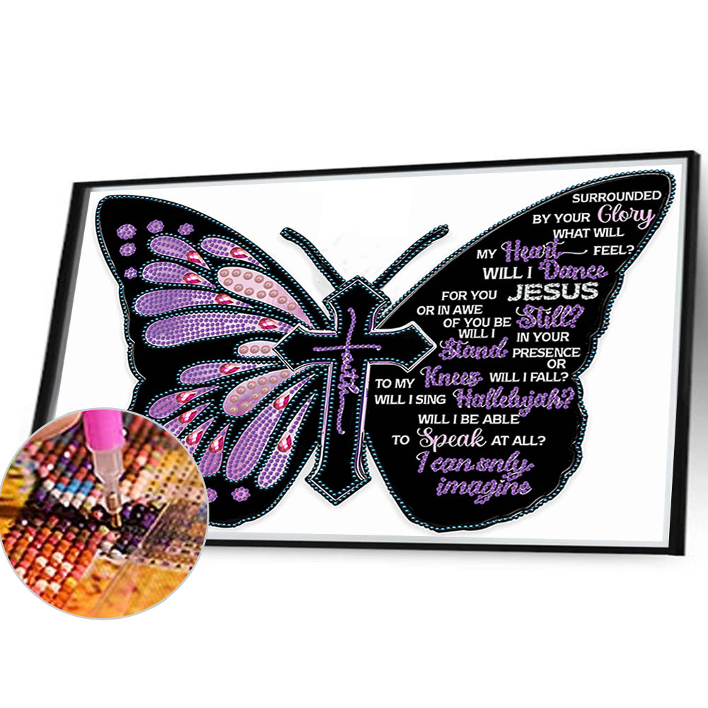 Butterfly Text - Special Shaped Drill Diamond Painting 40*30CM