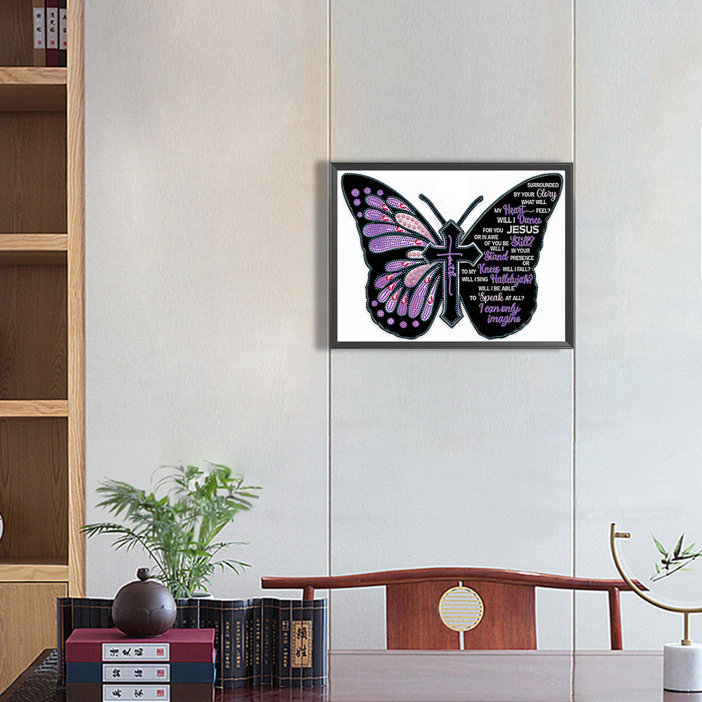 Butterfly Text - Special Shaped Drill Diamond Painting 40*30CM