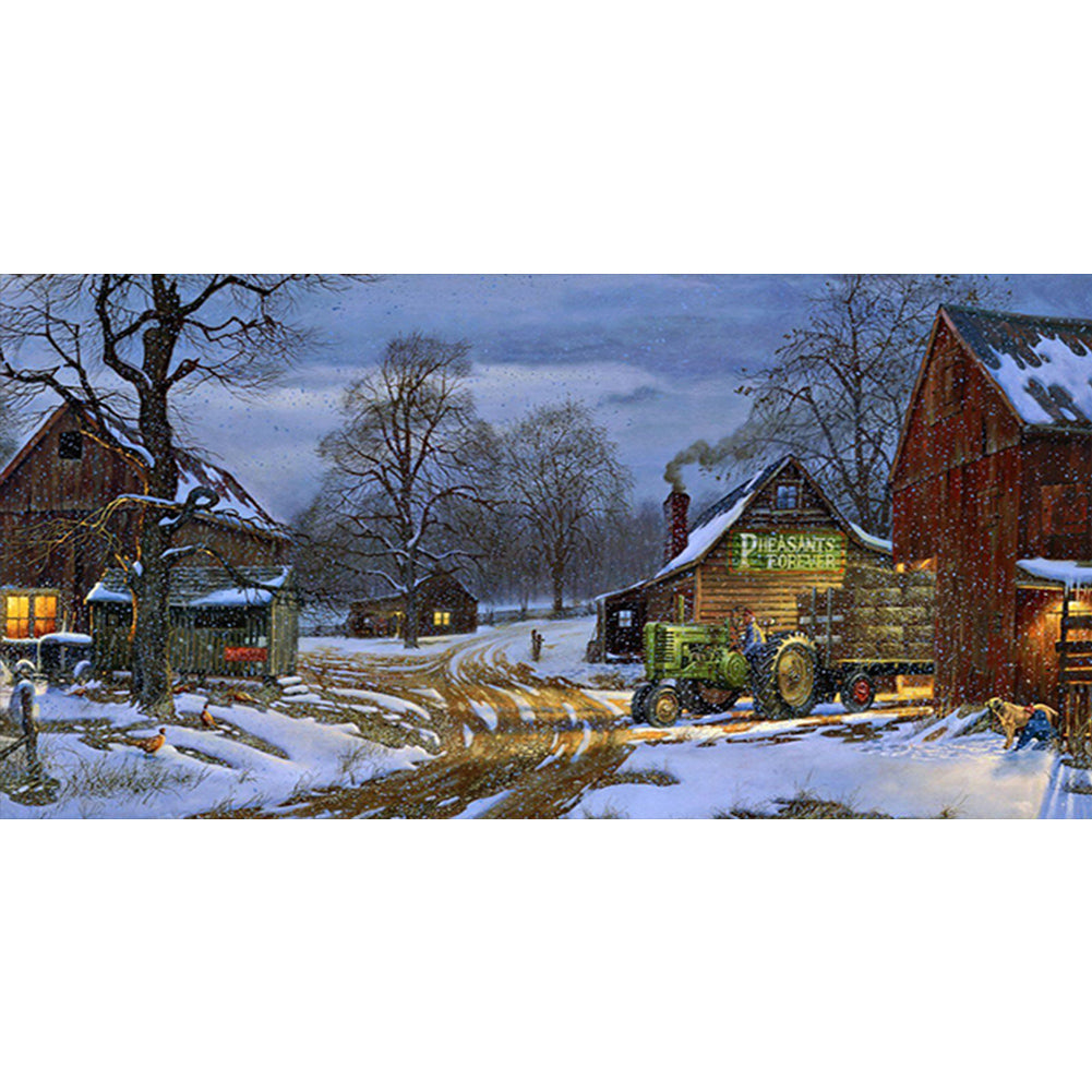 Snowy Countryside - Full Round Drill Diamond Painting 80*40CM
