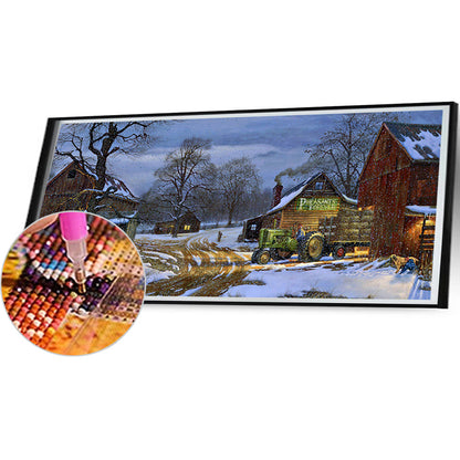 Snowy Countryside - Full Round Drill Diamond Painting 80*40CM