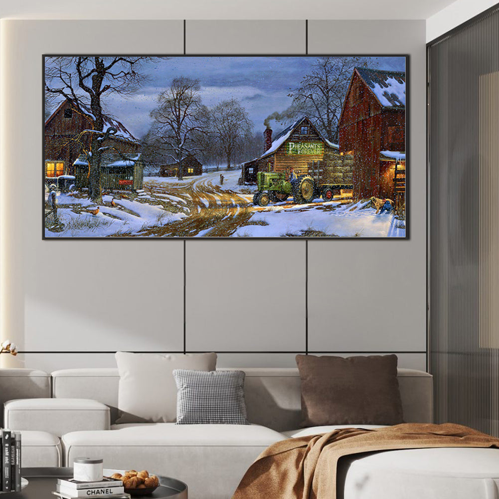 Snowy Countryside - Full Round Drill Diamond Painting 80*40CM