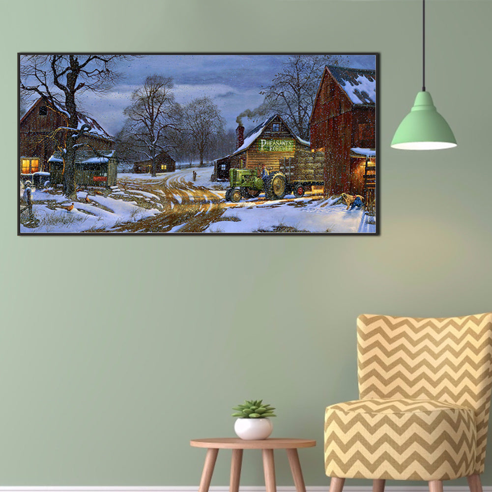 Snowy Countryside - Full Round Drill Diamond Painting 80*40CM