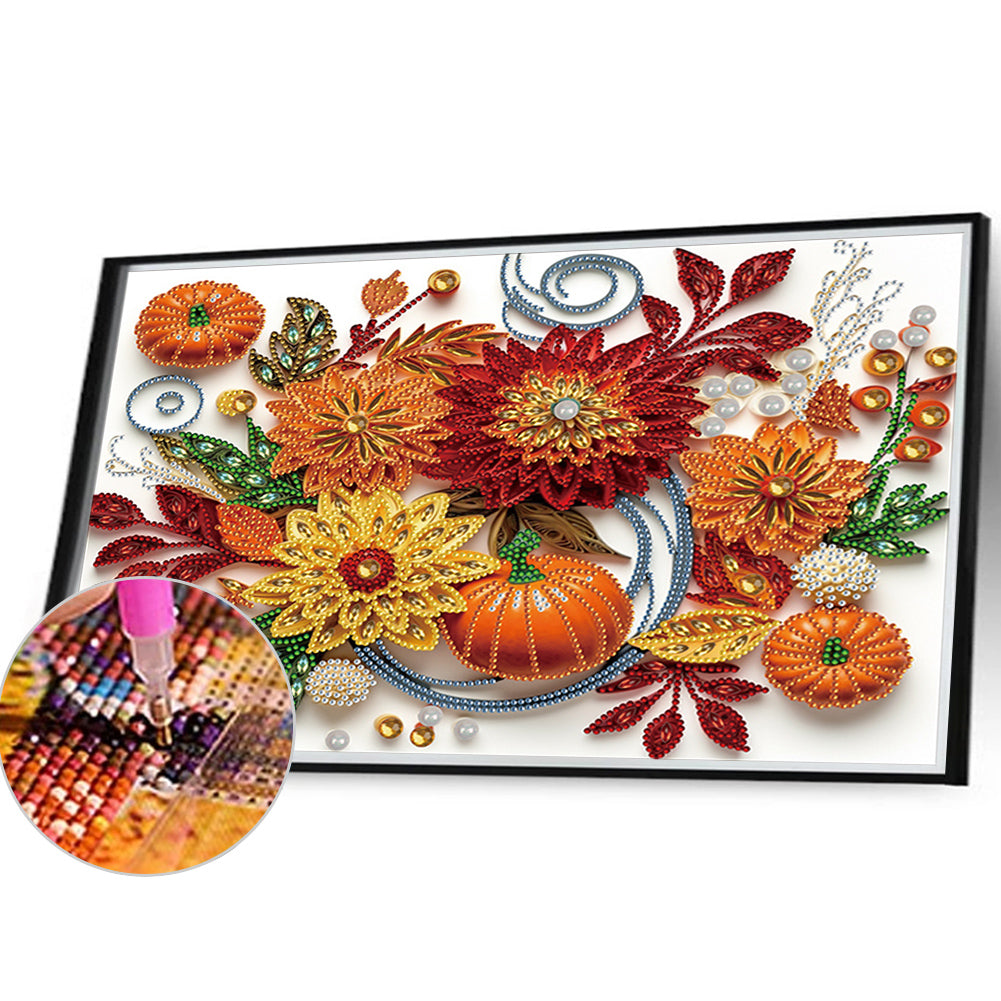 Autumn Pumpkin Paper Painting - Special Shaped Drill Diamond Painting 40*30CM