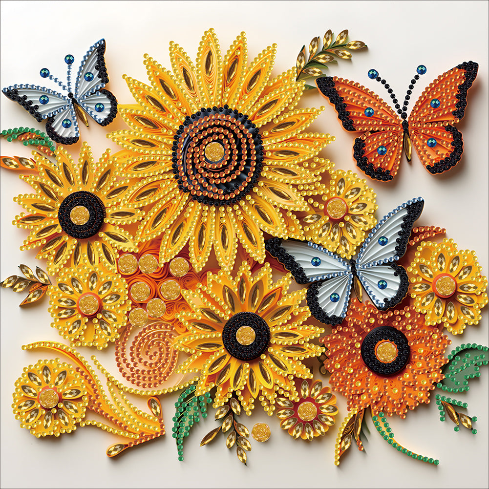 Sunflower Butterfly Paper Painting - Special Shaped Drill Diamond Painting 30*30CM