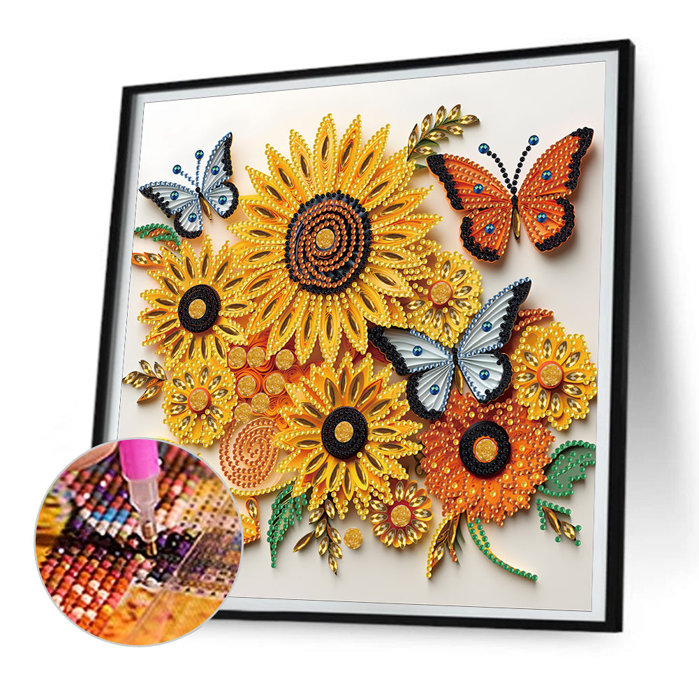 Sunflower Butterfly Paper Painting - Special Shaped Drill Diamond Painting 30*30CM