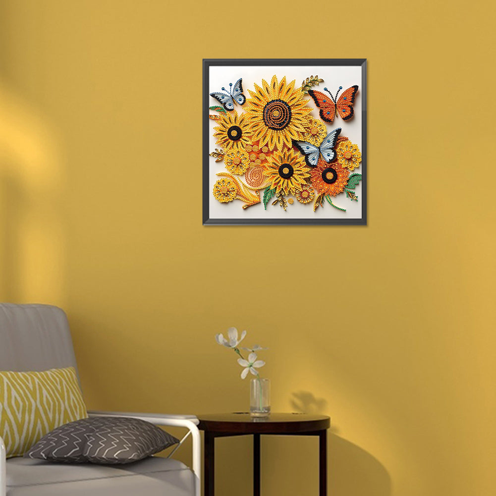 Sunflower Butterfly Paper Painting - Special Shaped Drill Diamond Painting 30*30CM