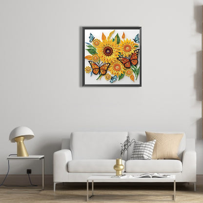 Sunflower Butterfly Paper Painting - Special Shaped Drill Diamond Painting 30*30CM