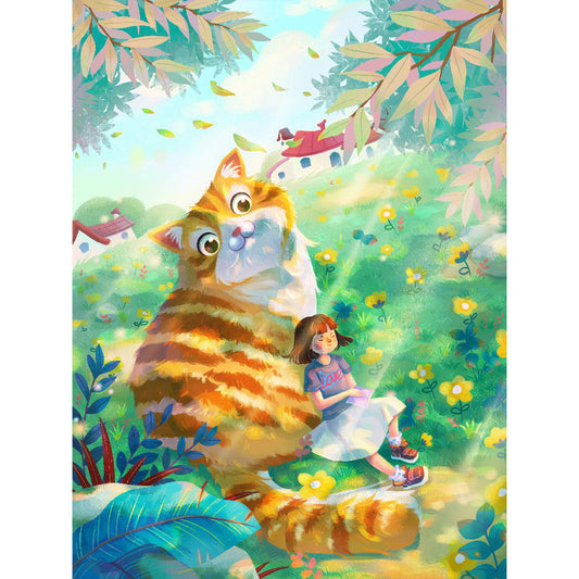 Cat And Girl - Full Round Drill Diamond Painting 30*40CM