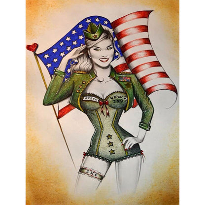 American Female Soldier - Full Round Drill Diamond Painting 30*40CM
