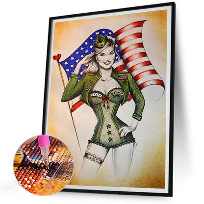 American Female Soldier - Full Round Drill Diamond Painting 30*40CM