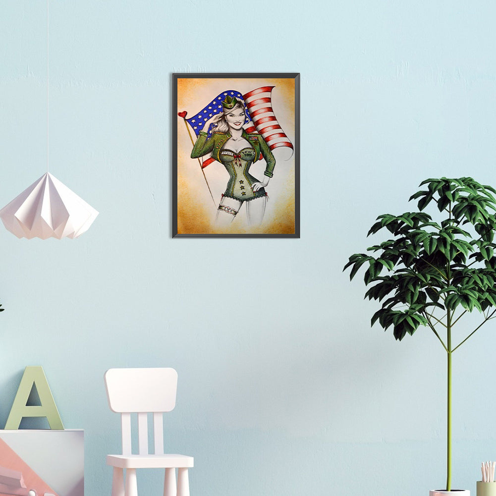 American Female Soldier - Full Round Drill Diamond Painting 30*40CM