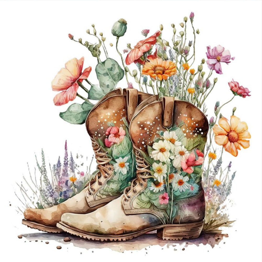 Flower Boots - Full Round Drill Diamond Painting 30*30CM