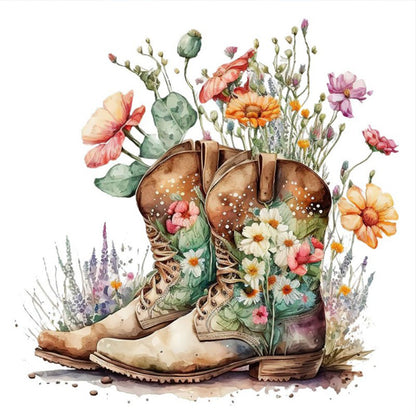 Flower Boots - Full Round Drill Diamond Painting 30*30CM