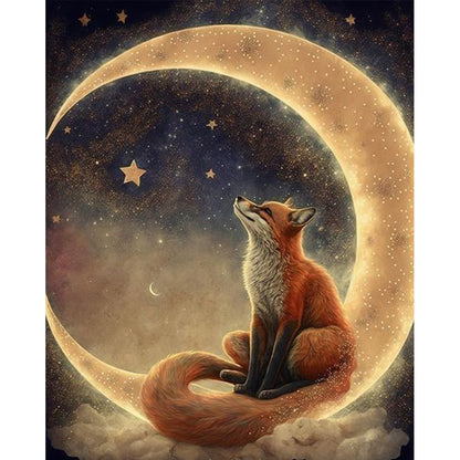 Fox On Crescent Moon - Full Round Drill Diamond Painting 40*50CM