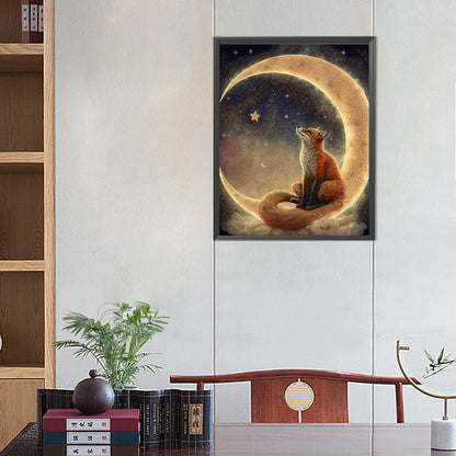 Fox On Crescent Moon - Full Round Drill Diamond Painting 40*50CM