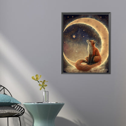 Fox On Crescent Moon - Full Round Drill Diamond Painting 40*50CM