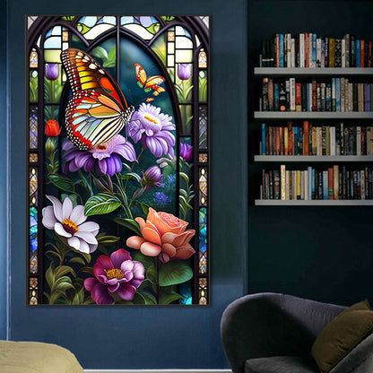 Glass Window Butterflies - Full Round Drill Diamond Painting 50*80CM