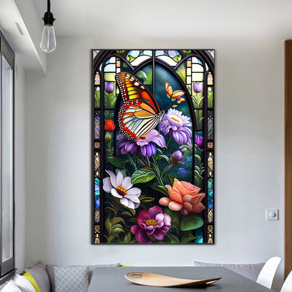 Glass Window Butterflies - Full Round Drill Diamond Painting 50*80CM