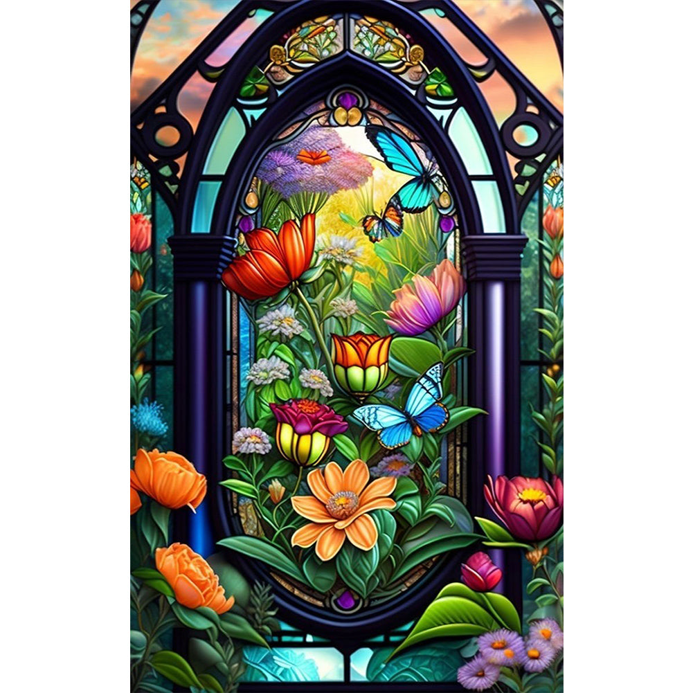 Glass Window Butterflies - Full Round Drill Diamond Painting 50*80CM