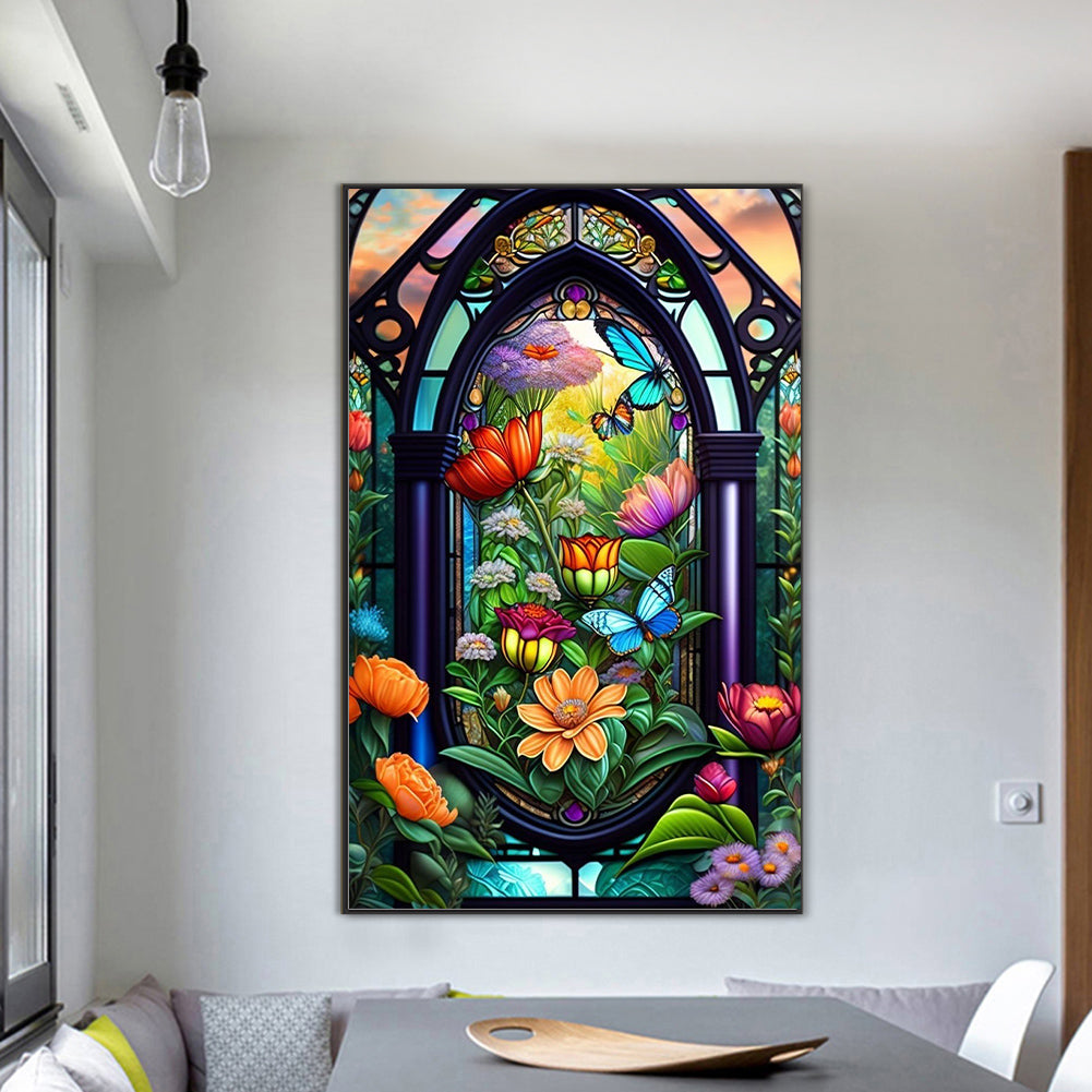Glass Window Butterflies - Full Round Drill Diamond Painting 50*80CM