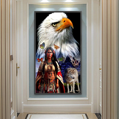 Indian And Wolf - Full Round Drill Diamond Painting 40*70CM