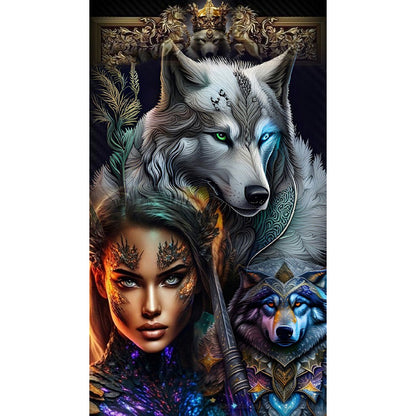 Beauty And Wolf - Full Round Drill Diamond Painting 40*70CM