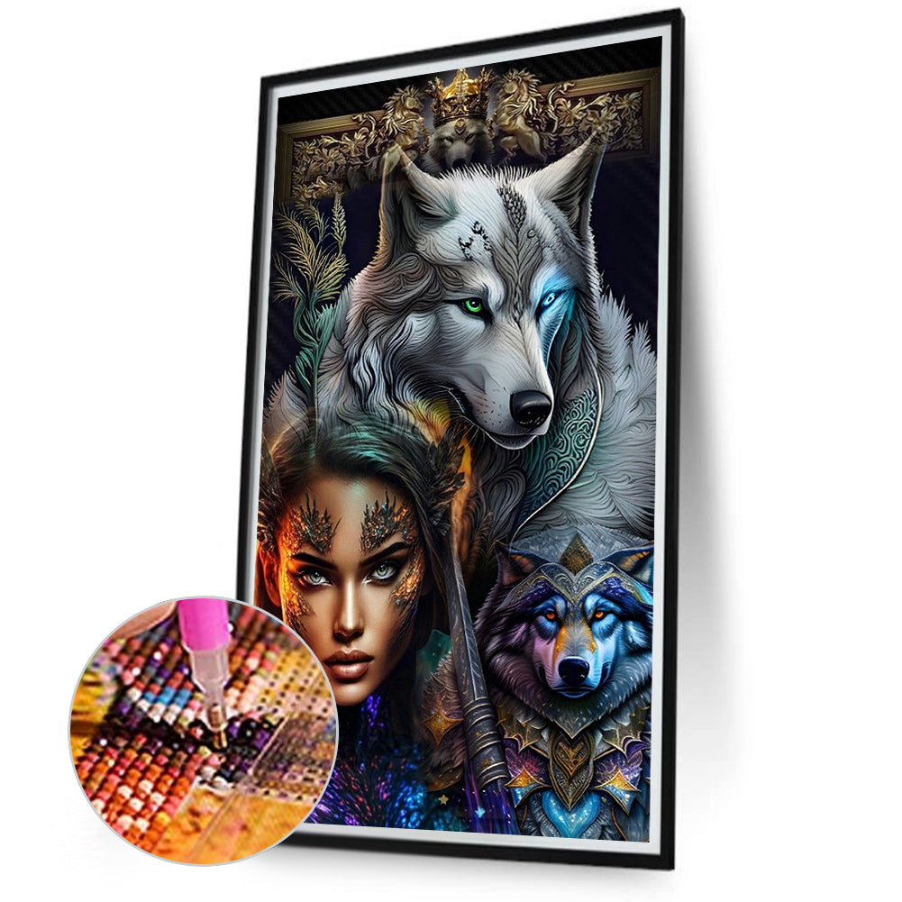 Beauty And Wolf - Full Round Drill Diamond Painting 40*70CM