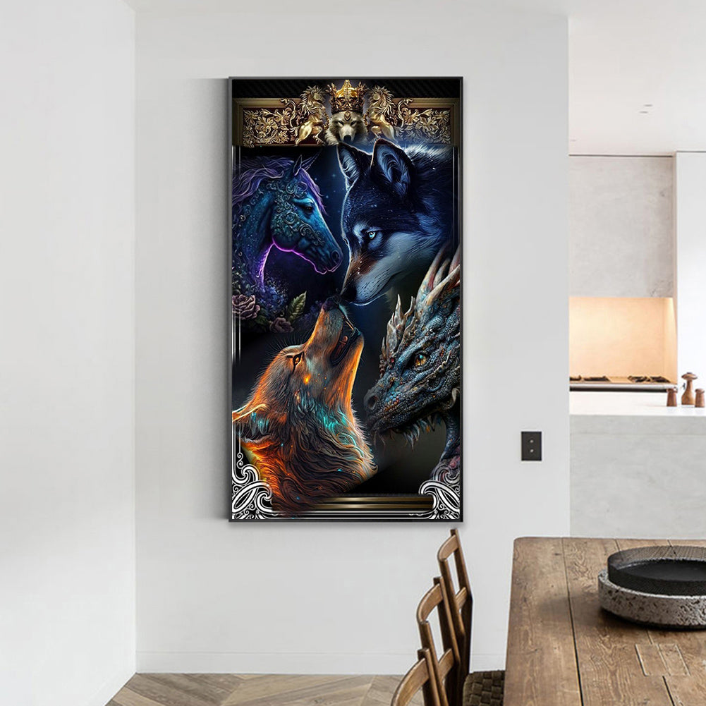 Unicorn And Wolf - Full Round Drill Diamond Painting 40*70CM