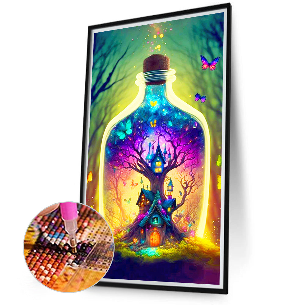 Castle In A Bottle Yellow Green - Full Round Drill Diamond Painting 40*70CM