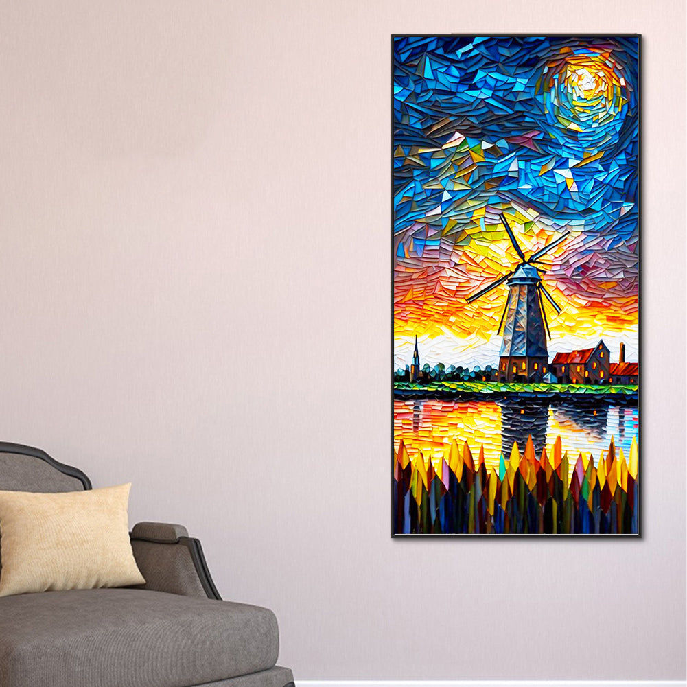 Glass Windmill - Full Round Drill Diamond Painting 40*80CM