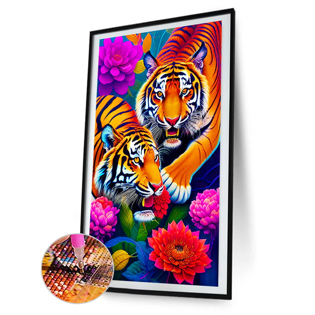 Double Tigers - Full Round Drill Diamond Painting 60*100CM