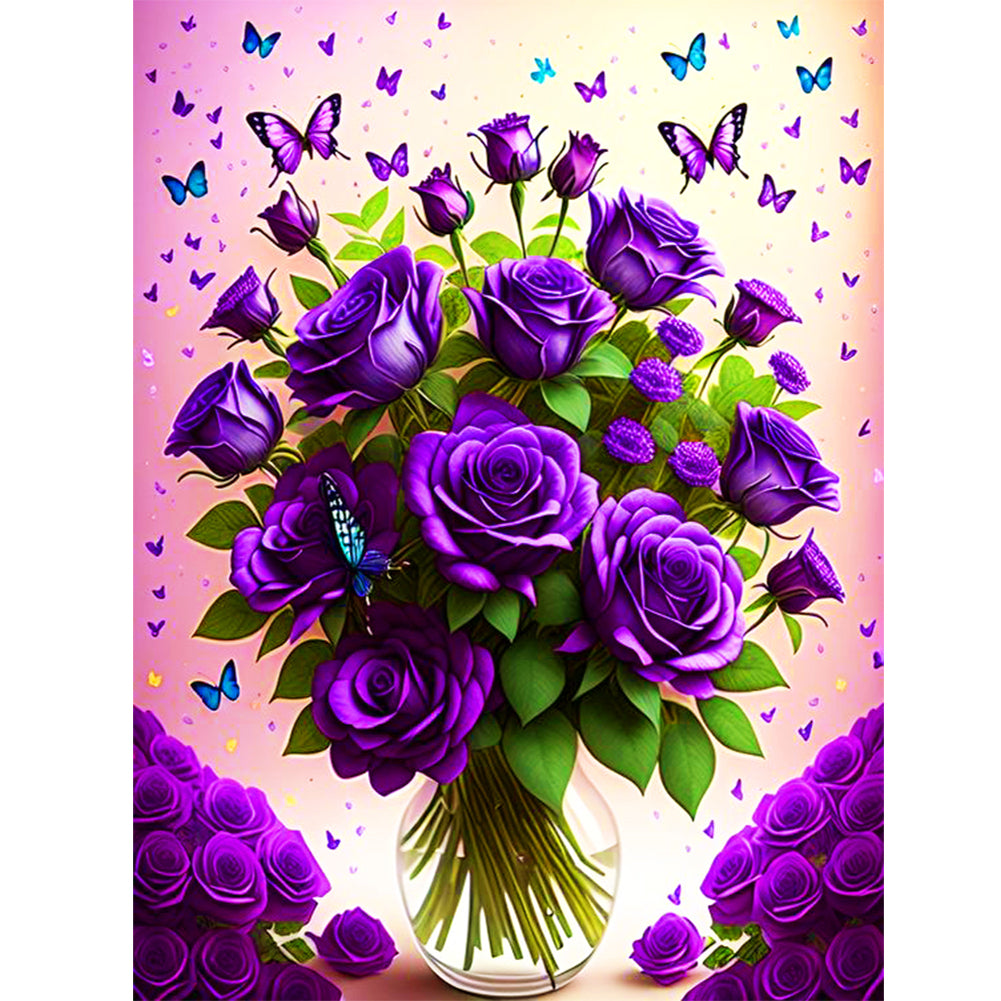 Purple Roses - Full Round Drill Diamond Painting 30*40CM