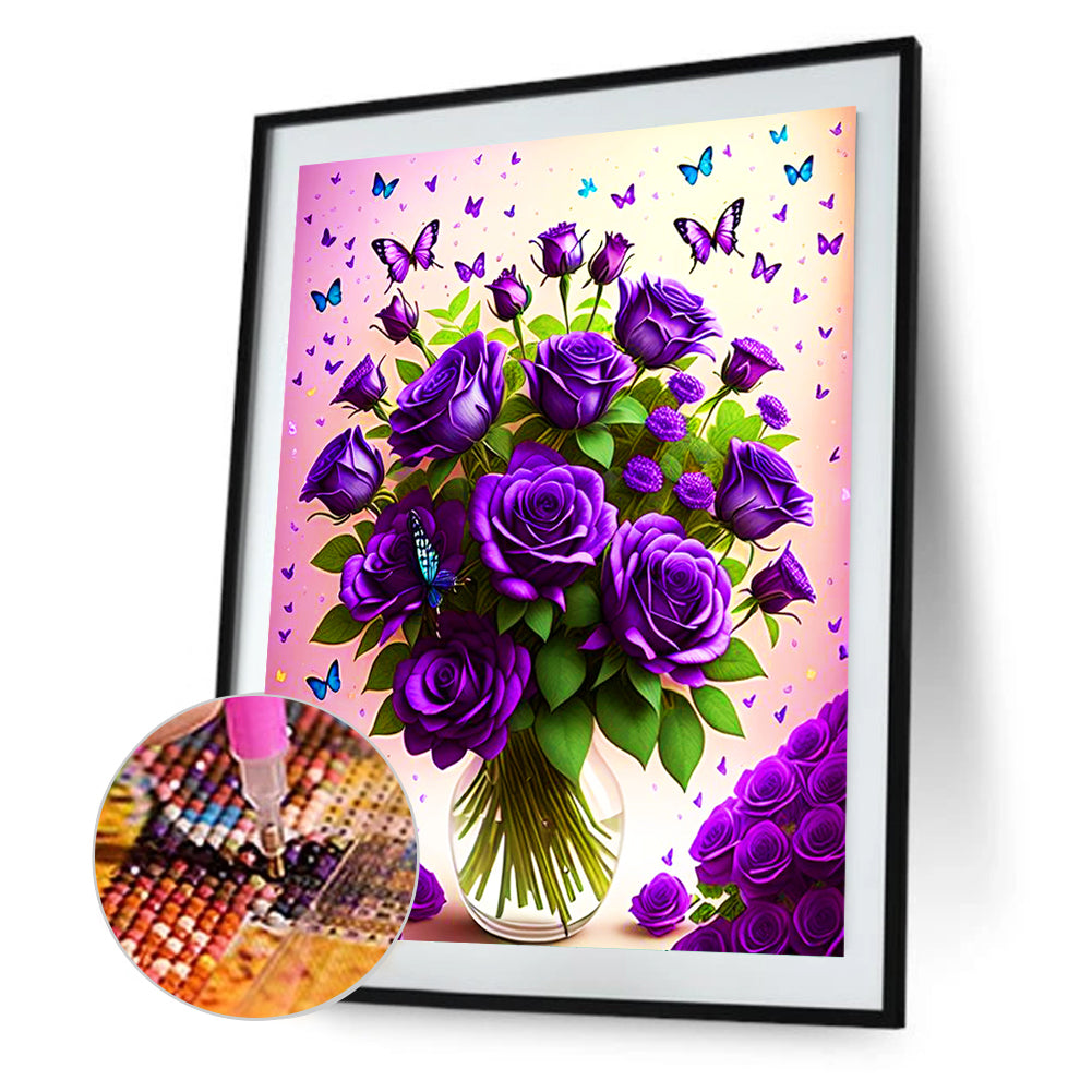 Purple Roses - Full Round Drill Diamond Painting 30*40CM