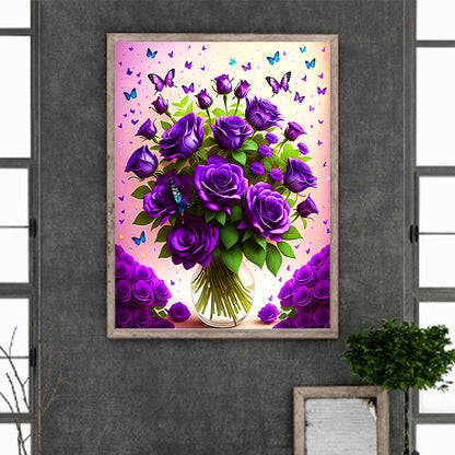 Purple Roses - Full Round Drill Diamond Painting 30*40CM