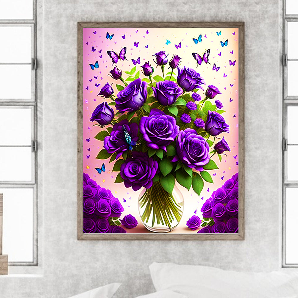 Purple Roses - Full Round Drill Diamond Painting 30*40CM