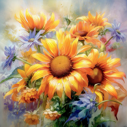 Watercolor Sunflowers - Full Round Drill Diamond Painting 30*30CM