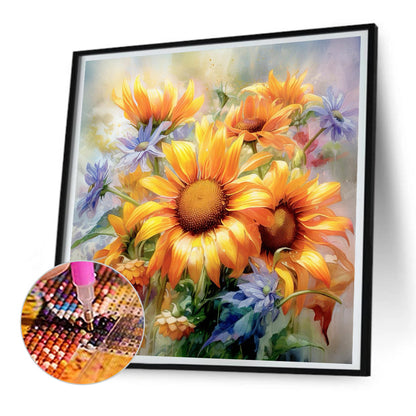 Watercolor Sunflowers - Full Round Drill Diamond Painting 30*30CM