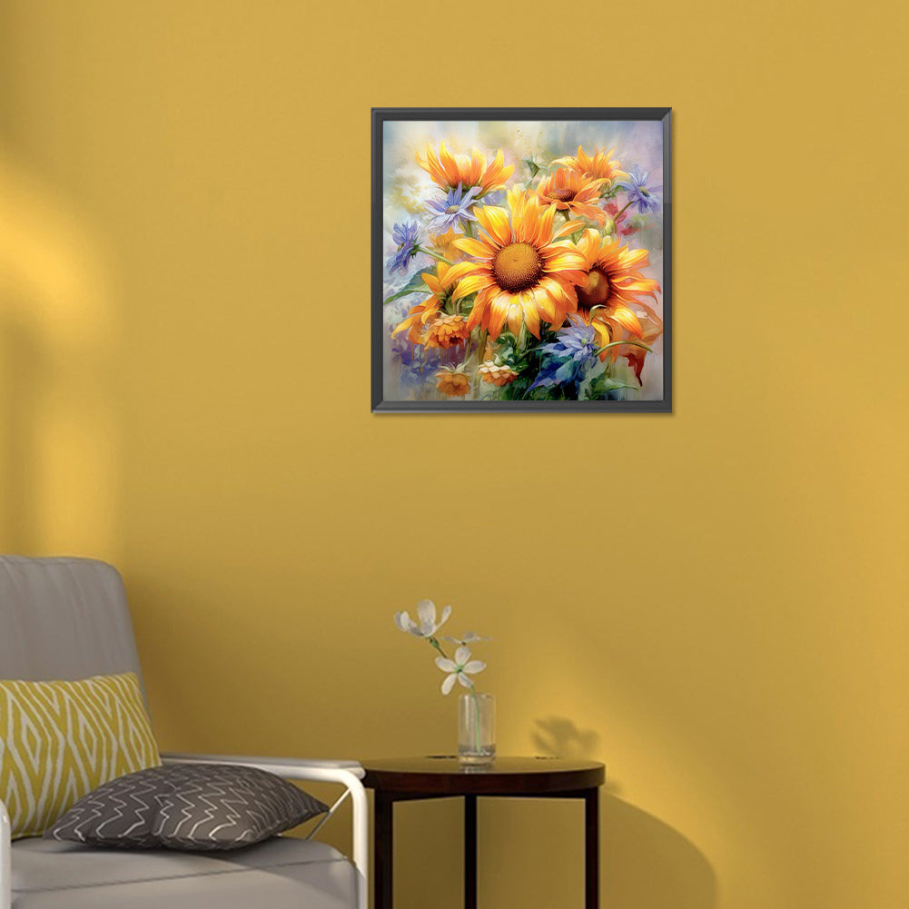 Watercolor Sunflowers - Full Round Drill Diamond Painting 30*30CM