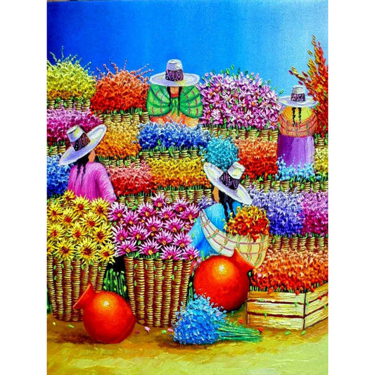 Flower Market - Full Round Drill Diamond Painting 40*50CM