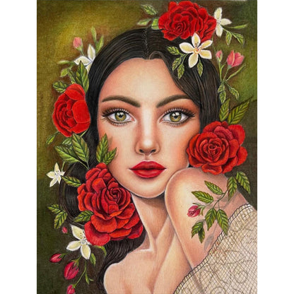 Rose Woman - Full Round Drill Diamond Painting 30*40CM