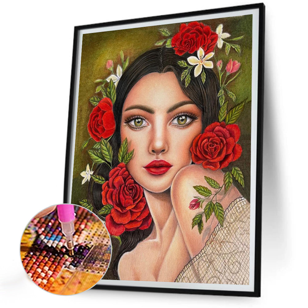 Rose Woman - Full Round Drill Diamond Painting 30*40CM