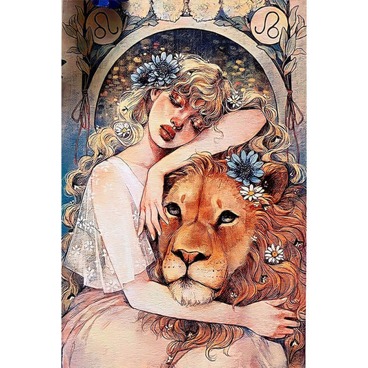 Girl And Lion - Full Round Drill Diamond Painting 40*60CM