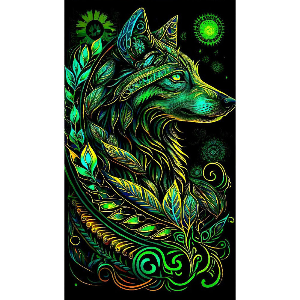 Green Wolf - Full Round Drill Diamond Painting 40*70CM