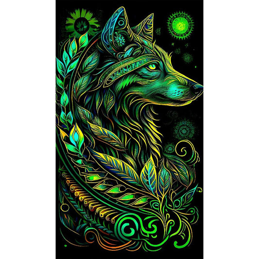 Green Wolf - Full Round Drill Diamond Painting 40*70CM
