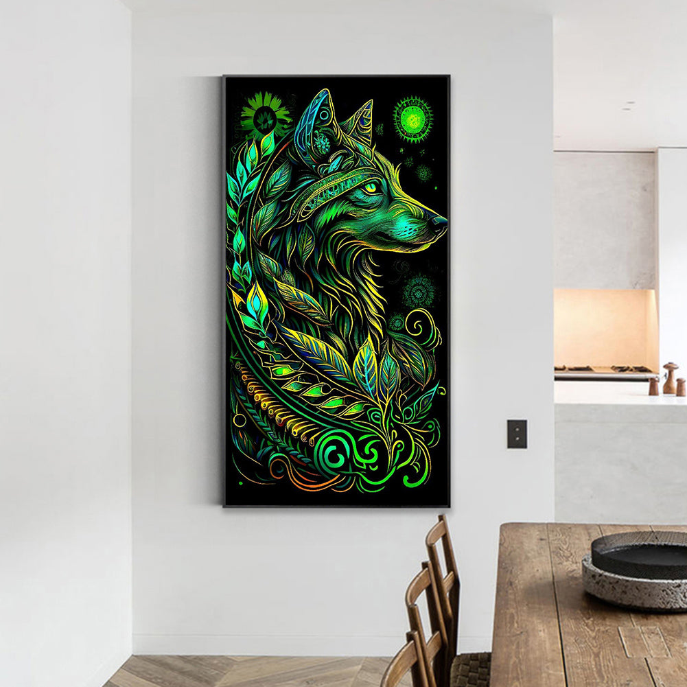 Green Wolf - Full Round Drill Diamond Painting 40*70CM