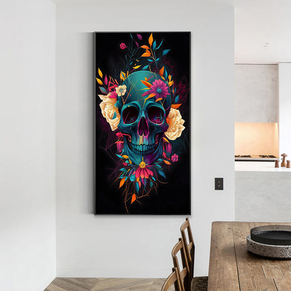 Flower Skull - Full Round Drill Diamond Painting 40*70CM