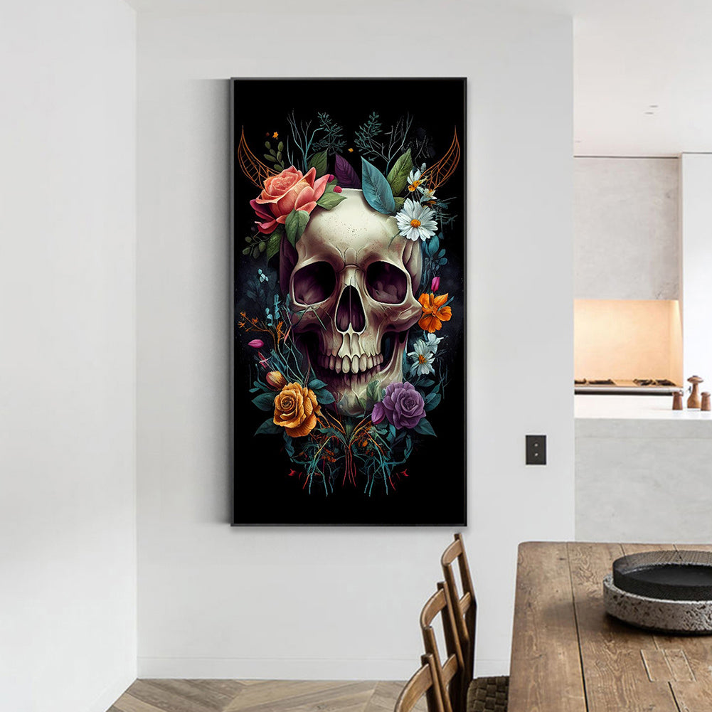Flower Skull - Full Round Drill Diamond Painting 40*70CM