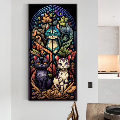 Cat Glass Painting - Full Round Drill Diamond Painting 40*80CM